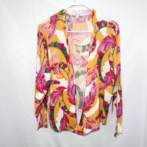 Chico's Foliage Print Open Front Sweater Mango‎ Ice Summer Romance Topper 3 / XL